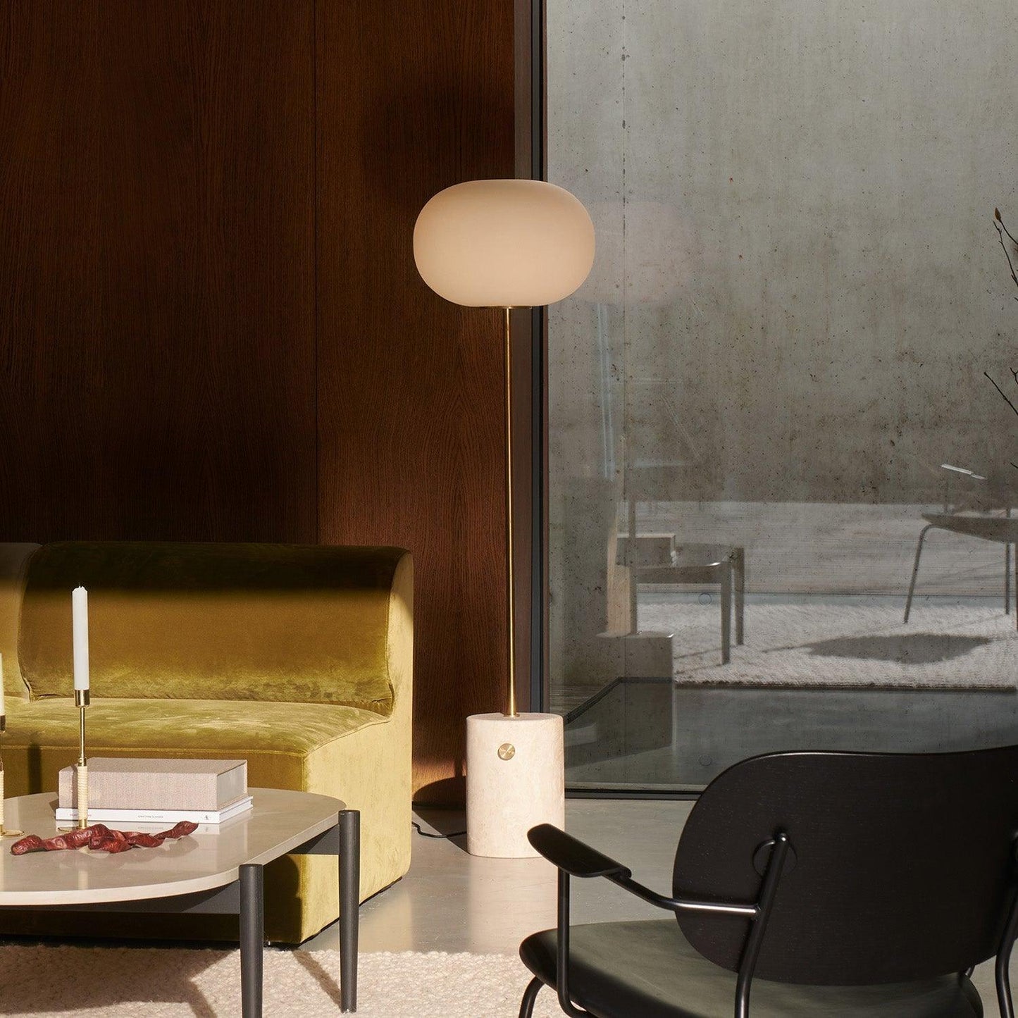 Marble Floor Lamp with Glass Globe Shade – Modern Gold Metal Stand