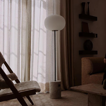 Marble Floor Lamp with Glass Globe Shade – Modern Gold Metal Stand