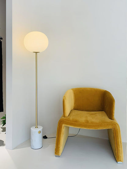 Marble Floor Lamp with Glass Globe Shade – Modern Gold Metal Stand