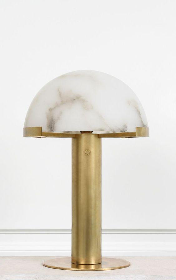 Minimalist Luxury Alabaster Table Lamp - Natural Bronze Prong Setting for Home Room Decor