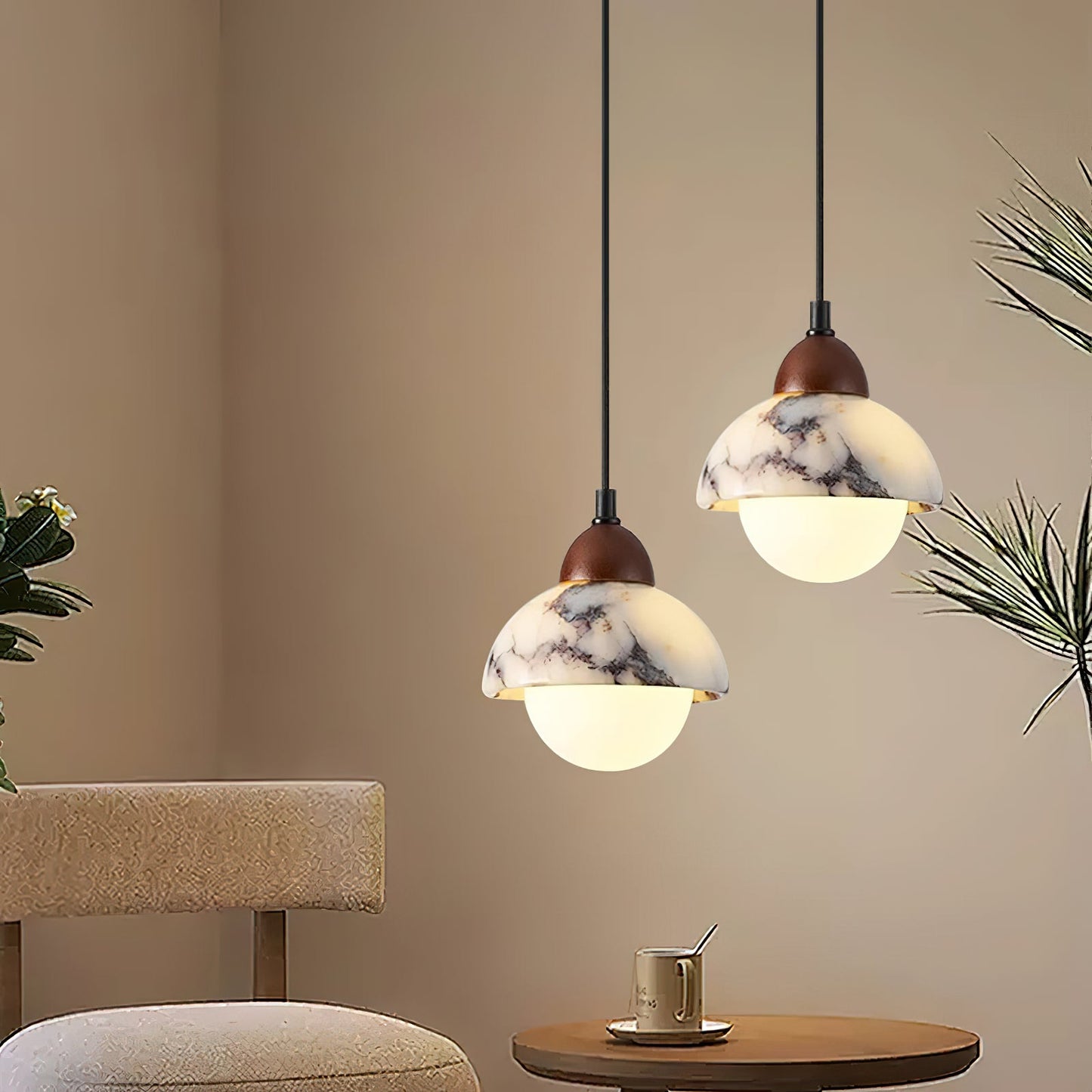 Marble Pendant Lamp with Glass Shade – Modern Hanging Light Fixture