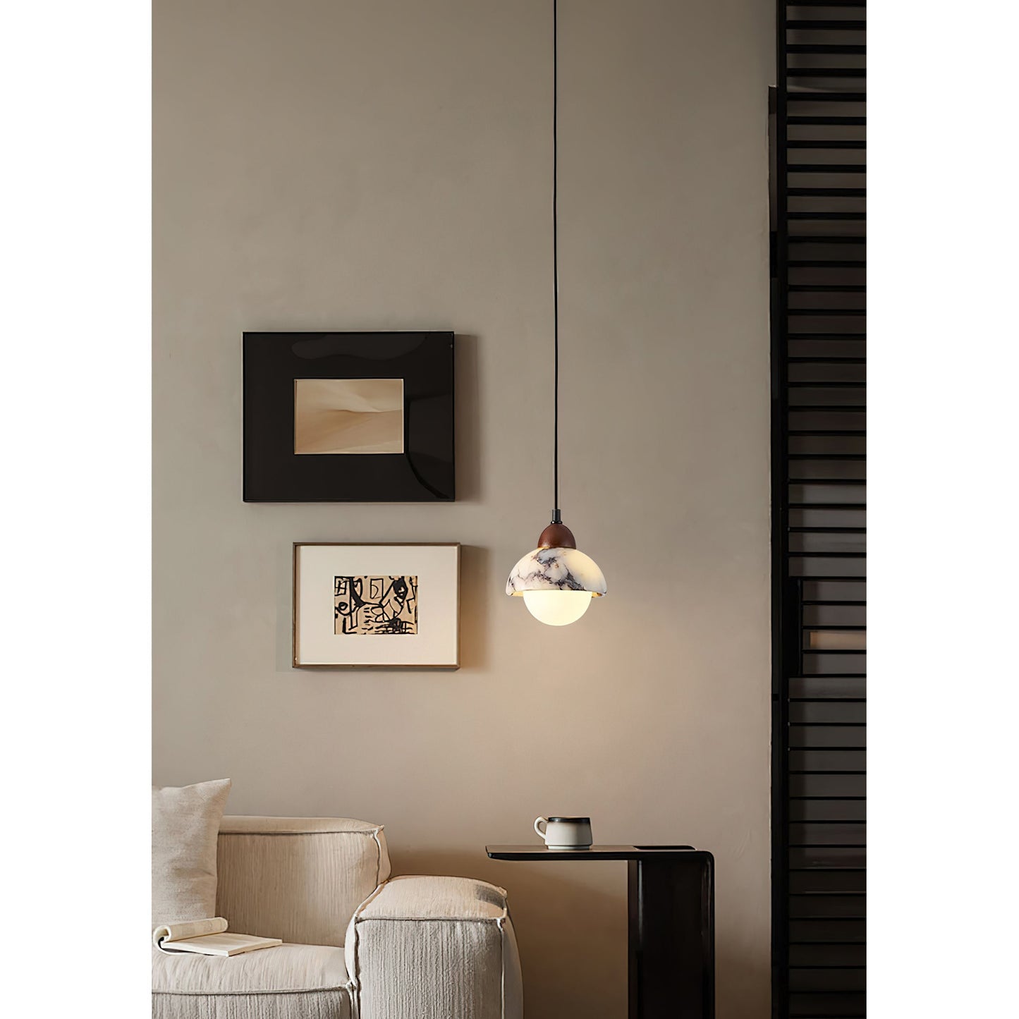 Marble Pendant Lamp with Glass Shade – Modern Hanging Light Fixture