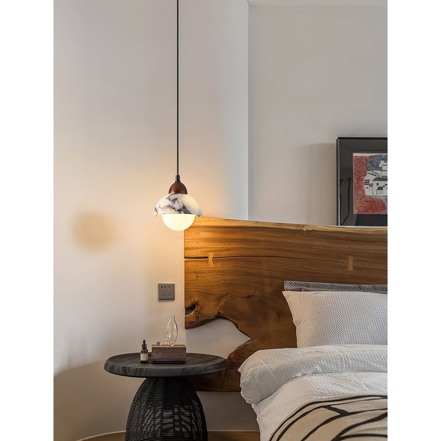 Marble Pendant Lamp with Glass Shade – Modern Hanging Light Fixture