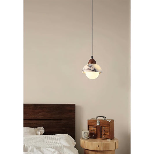 Marble Pendant Lamp with Glass Shade – Modern Hanging Light Fixture