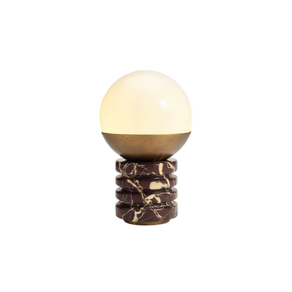Marble Cylindrical Ridged Table Lamp - White Glass Orb & Antique Brass for Side Table