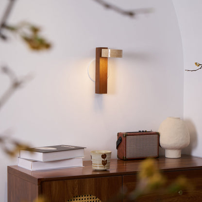 Travertine Wall Light with Wood – Modern Rotatable Sconce Lamp