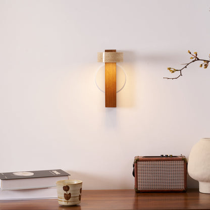 Travertine Wall Light with Wood – Modern Rotatable Sconce Lamp