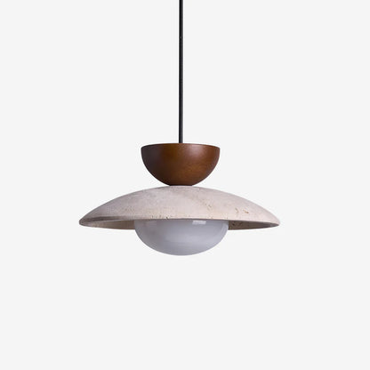 Travertine Pendant Lamp with Wood and Glass – Modern Hanging Light