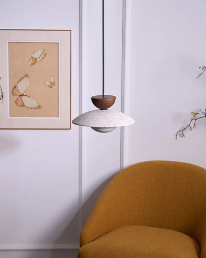 Travertine Pendant Lamp with Wood and Glass – Modern Hanging Light