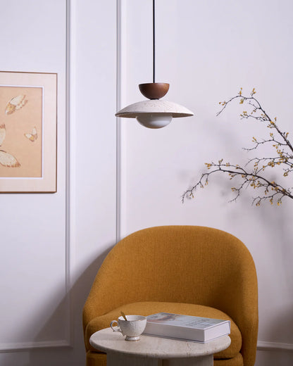 Travertine Pendant Lamp with Wood and Glass – Modern Hanging Light