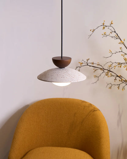 Travertine Pendant Lamp with Wood and Glass – Modern Hanging Light