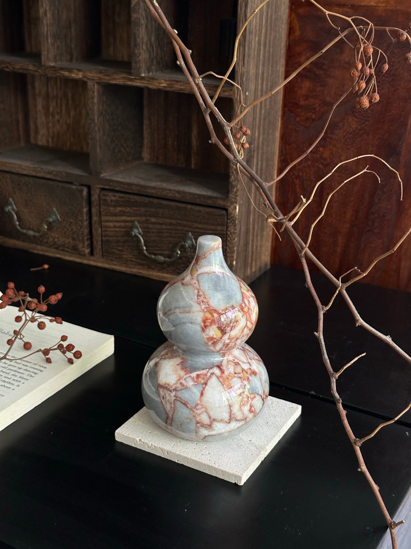 Natural Marble Gourd Decorative Figurine - Retro Luxury Home Accent