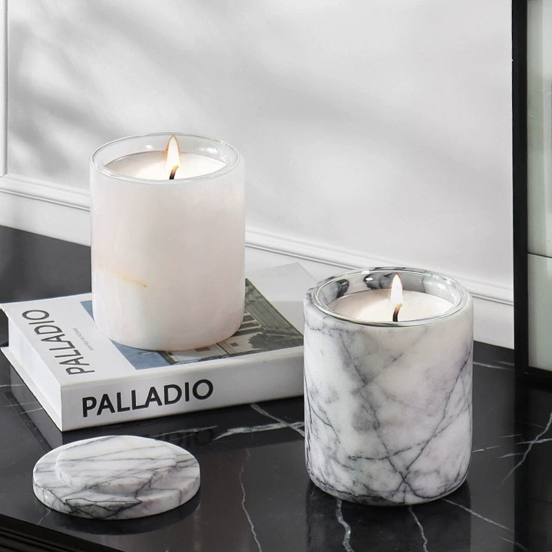 Minimalist Cylindrical Marble Candle Holder