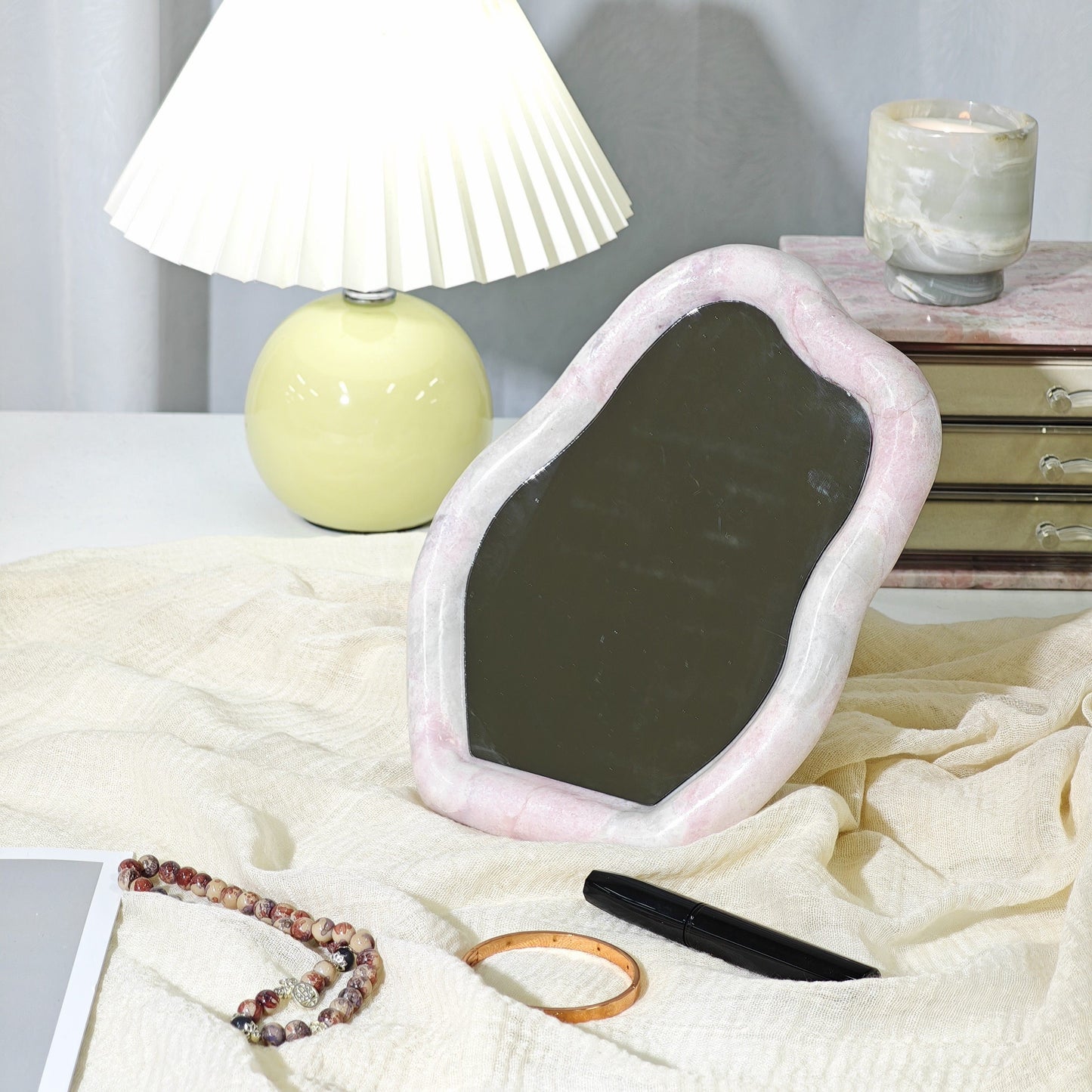 Nordic Cloud-Shaped Natural Marble Makeup Mirror – Premium Standable Desktop Vanity Mirror