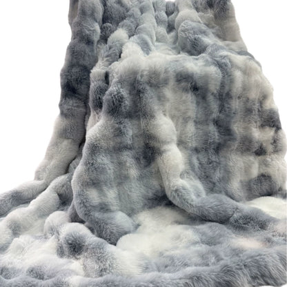 Faux Rabbit Fur Fluffy Fabric Blanket - Soft, Thick Fleece Sherpa Blanket , Stress Relief, Feel Cosy, Women's Gift for Anxiety, Cloud Bubble Blanket