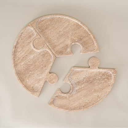 Wabi-Sabi Natural Travertine Puzzle Tray – 3-Piece Split Storage Decor