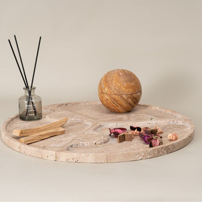 Wabi-Sabi Natural Travertine Puzzle Tray – 3-Piece Split Storage Decor