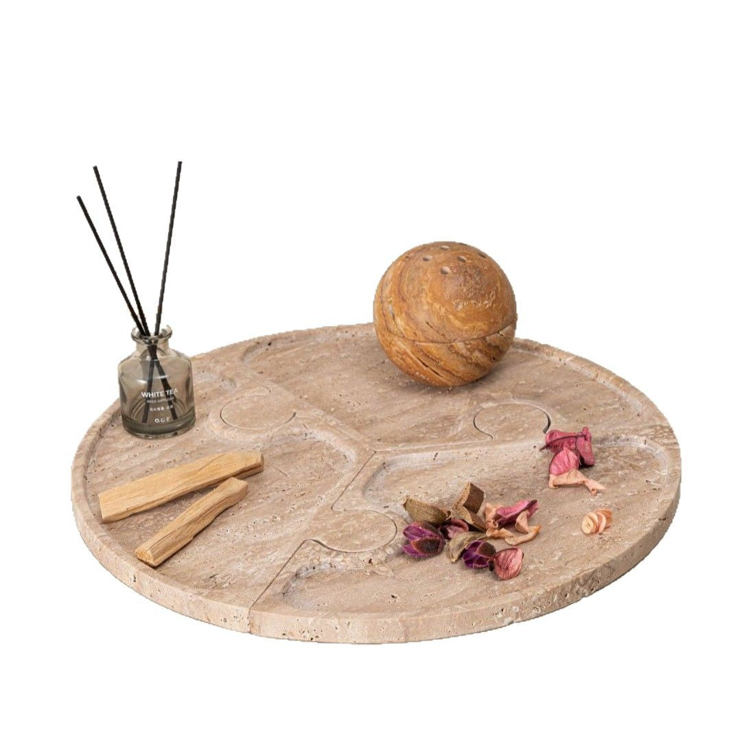 Wabi-Sabi Natural Travertine Puzzle Tray – 3-Piece Split Storage Decor