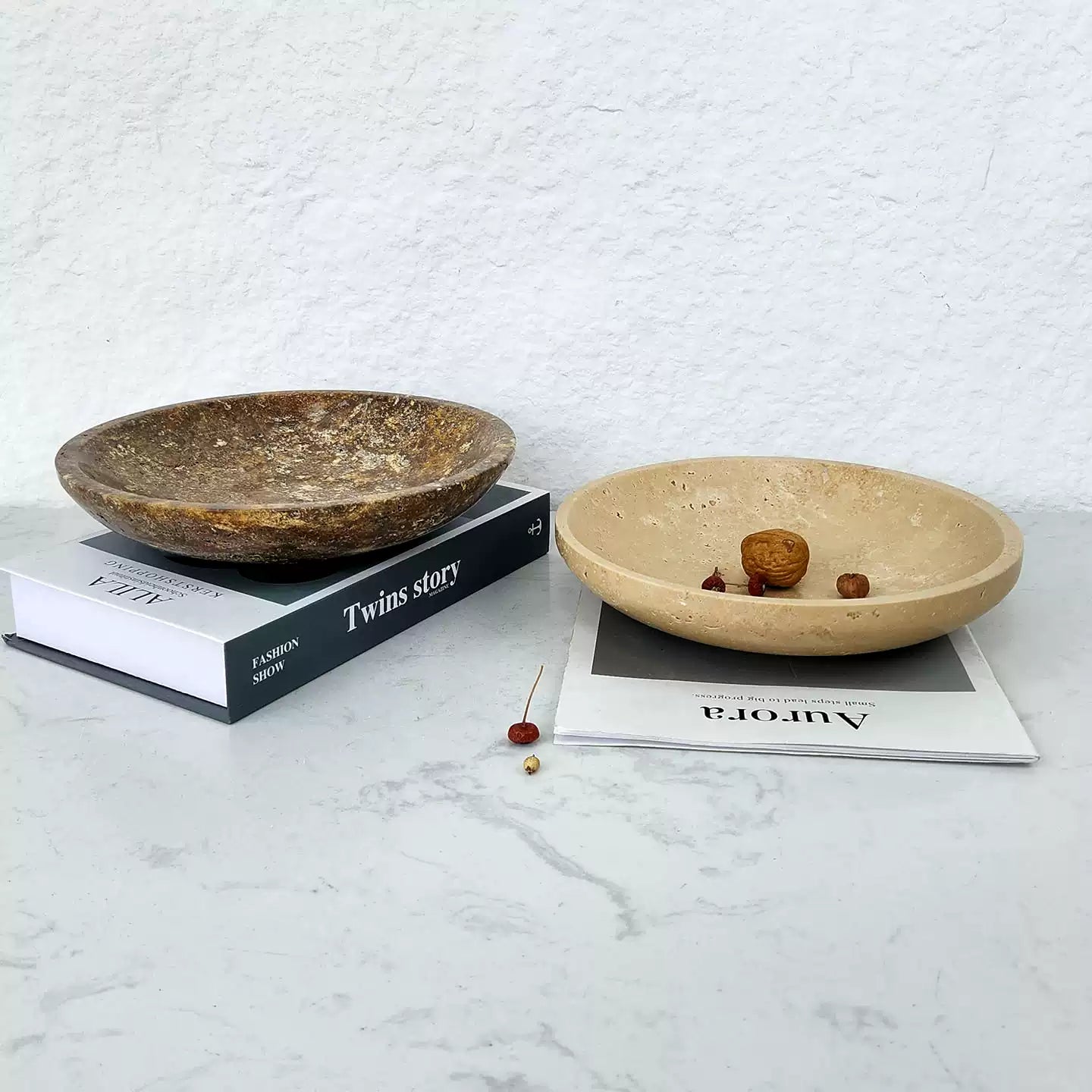 French Luxury Travertine Fruit Bowl | Minimalist Decor Tray