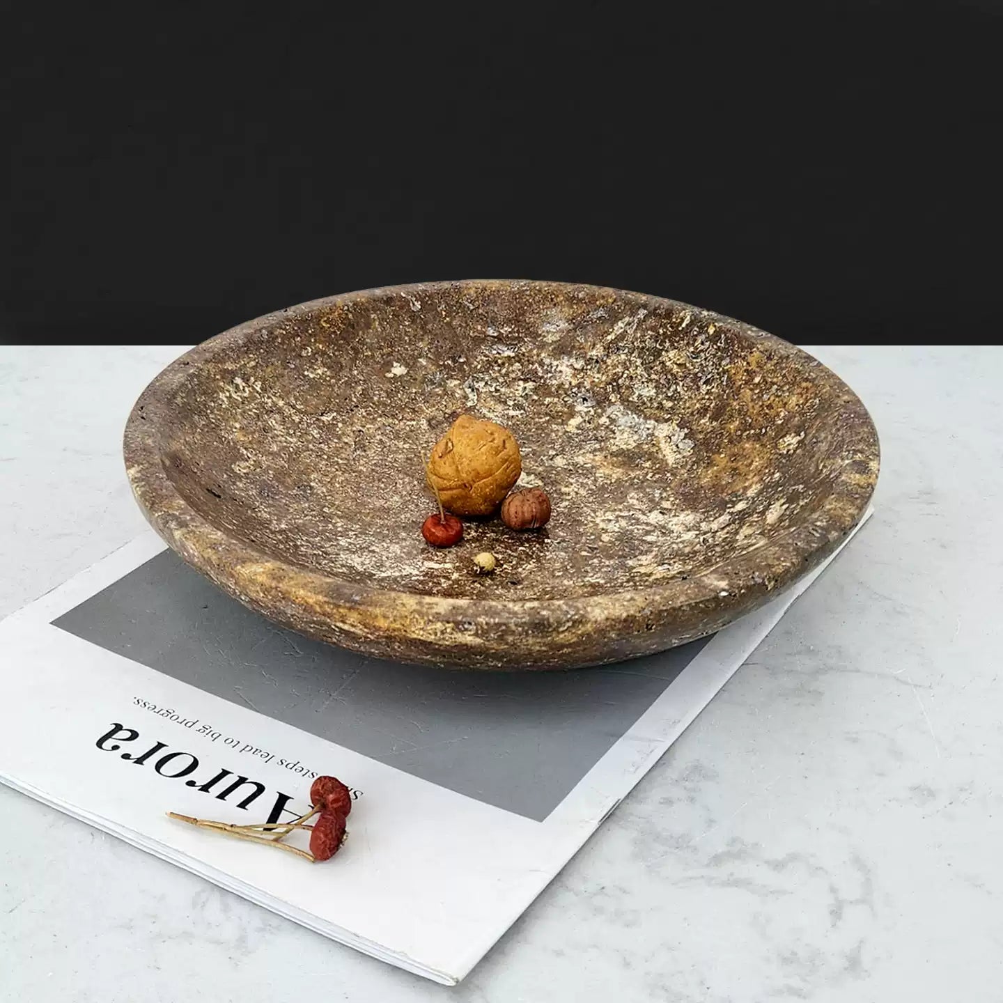 French Luxury Travertine Fruit Bowl | Minimalist Decor Tray