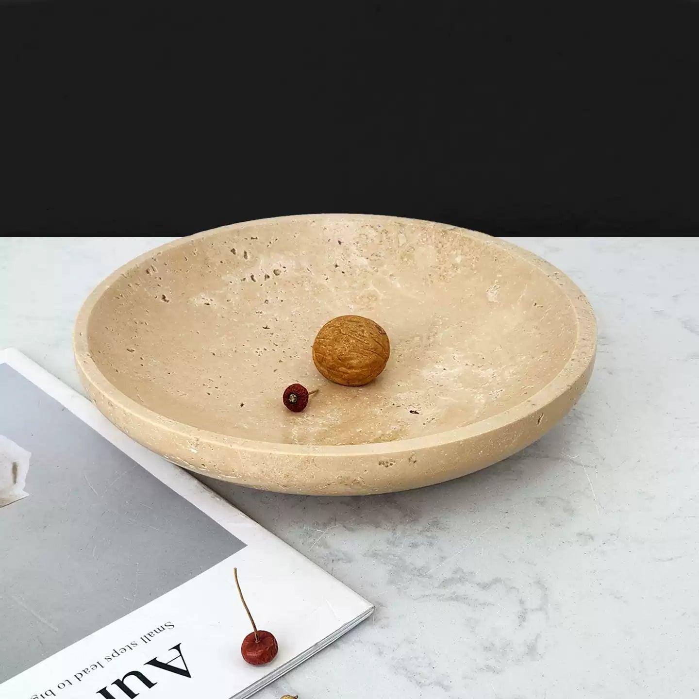 French Luxury Travertine Fruit Bowl | Minimalist Decor Tray