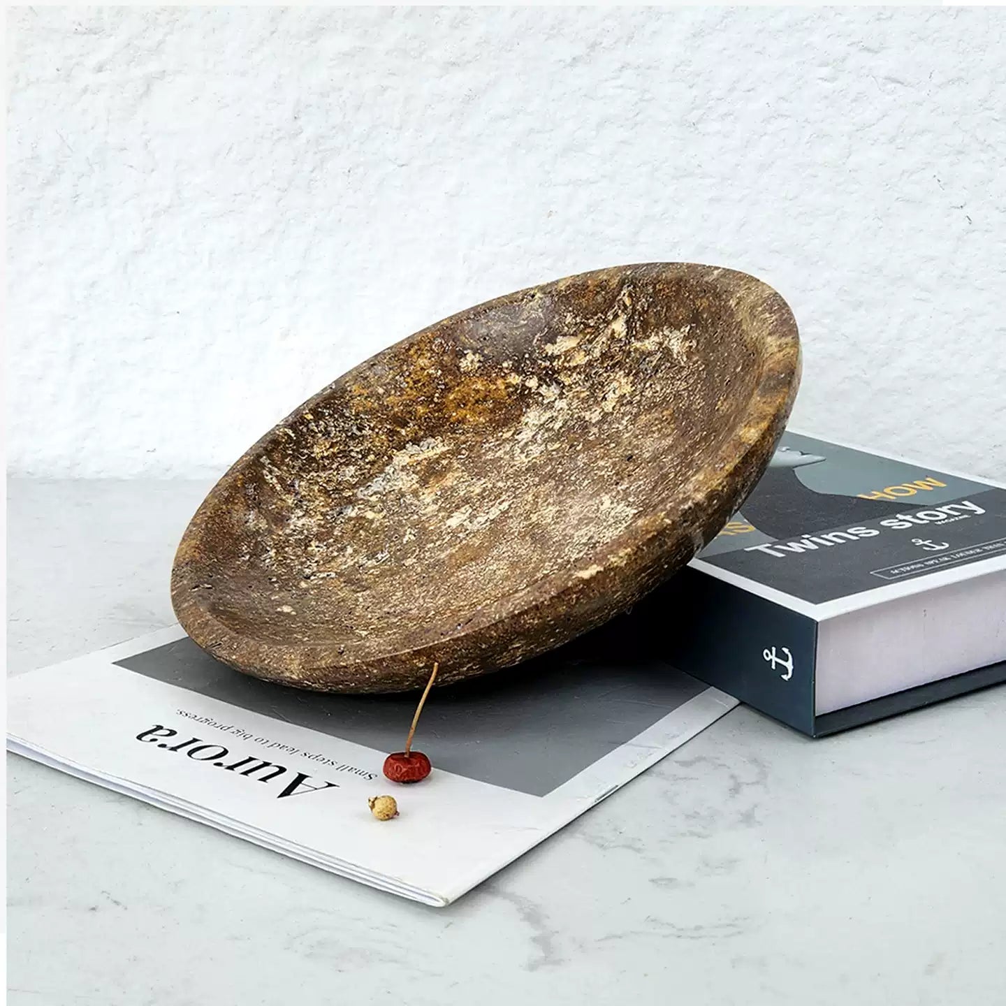 French Luxury Travertine Fruit Bowl | Minimalist Decor Tray