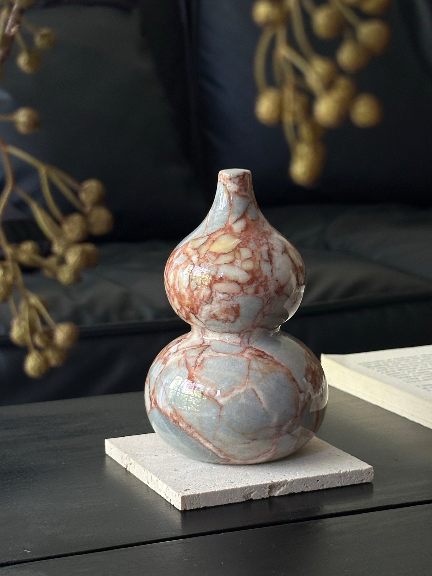Natural Marble Gourd Decorative Figurine - Retro Luxury Home Accent