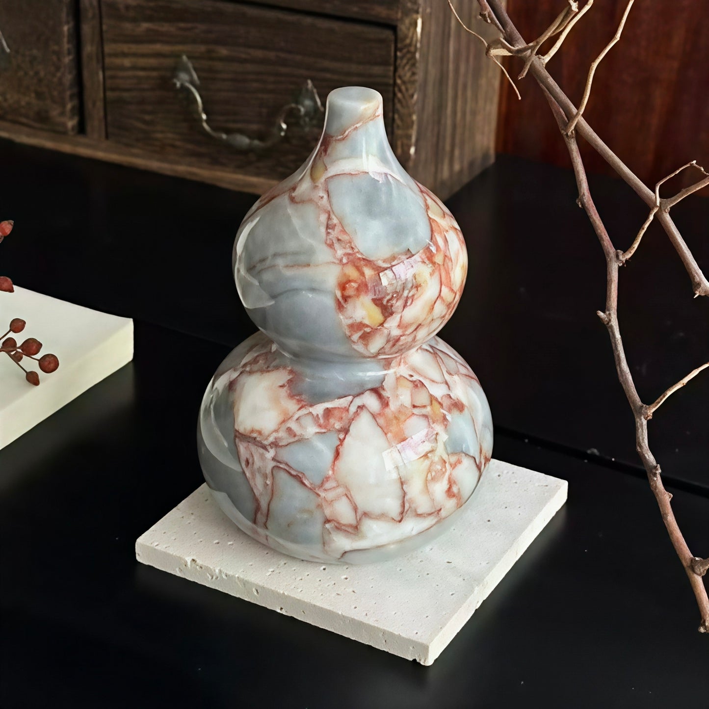 Natural Marble Gourd Decorative Figurine - Retro Luxury Home Accent