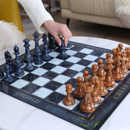 Oversized Foldable Marble-Patterned Chess Set