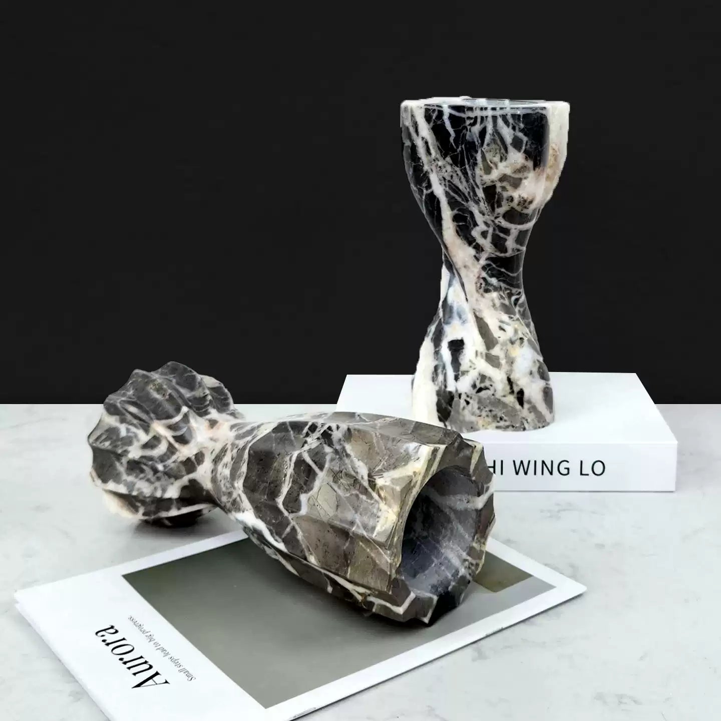 French Mid-Century Bvlgari Luxury Stone Spiral Vase – Modern Light Luxury Decor