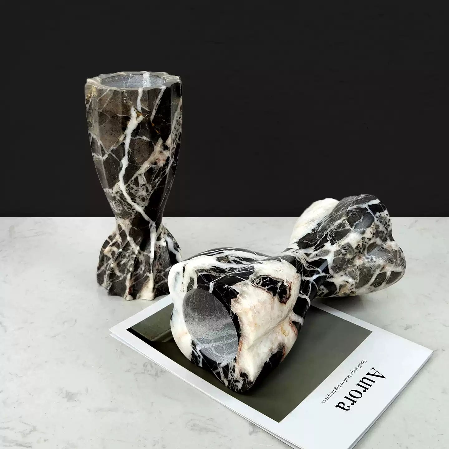 French Mid-Century Bvlgari Luxury Stone Spiral Vase – Modern Light Luxury Decor