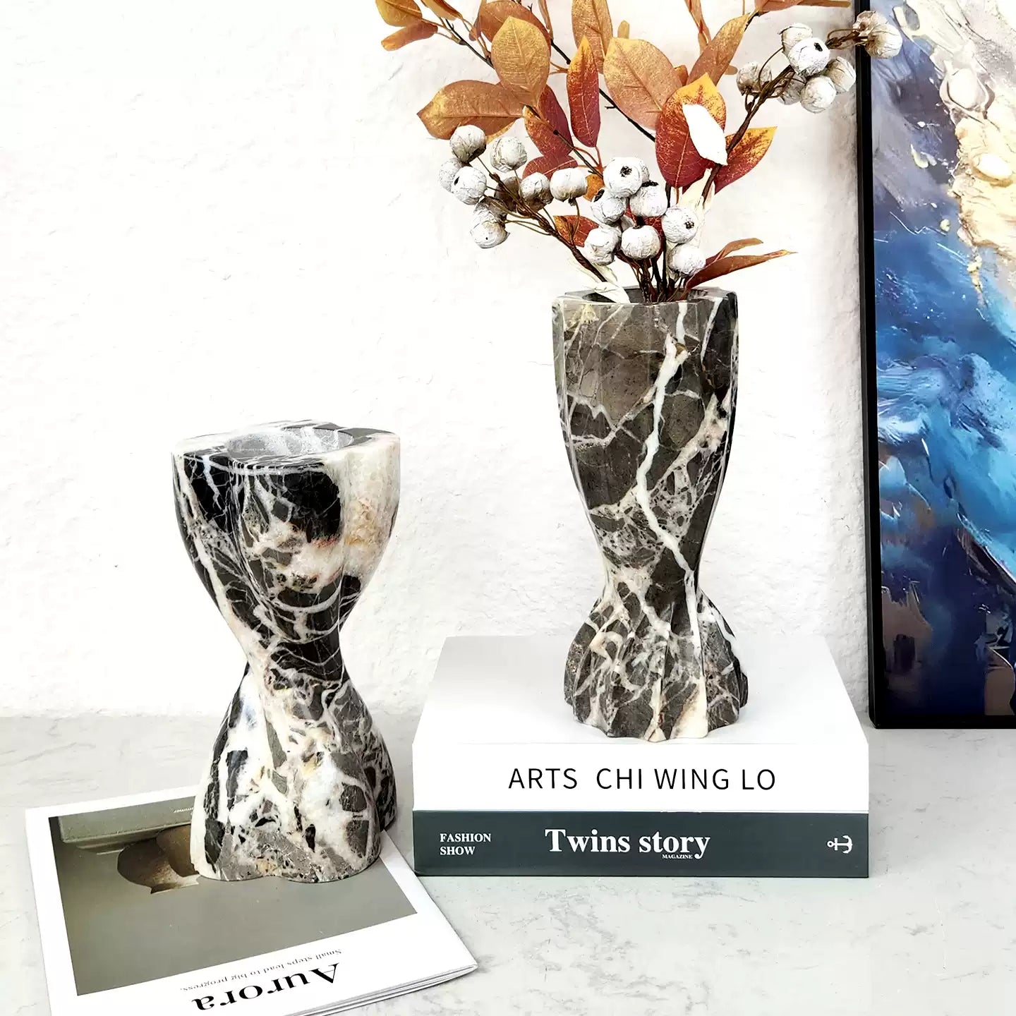 French Mid-Century Bvlgari Luxury Stone Spiral Vase – Modern Light Luxury Decor