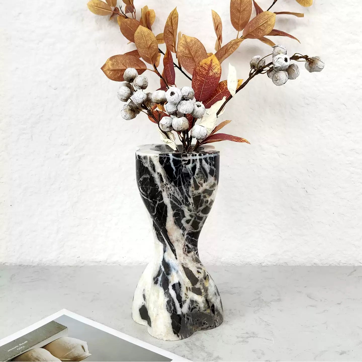 French Mid-Century Bvlgari Luxury Stone Spiral Vase – Modern Light Luxury Decor
