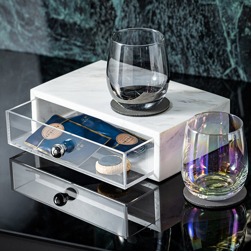 Minimalist Calacatta Marble Drawer Storage Box - Hotel Bathroom Organizer