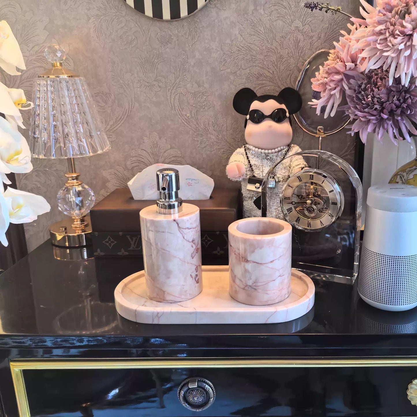 Luxury Handcrafted Pink Marble Bath Set