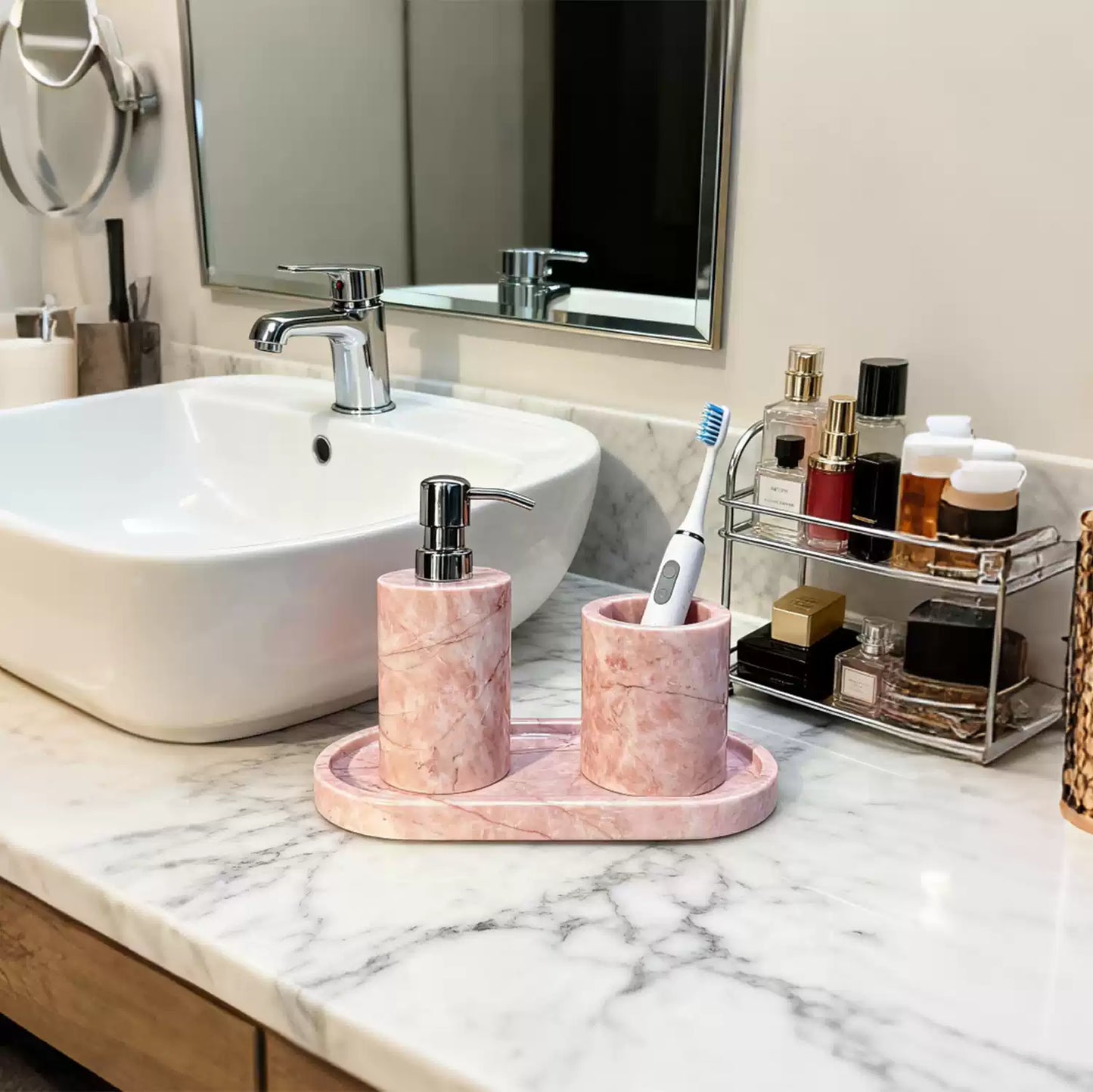 Luxury Handcrafted Pink Marble Bath Set