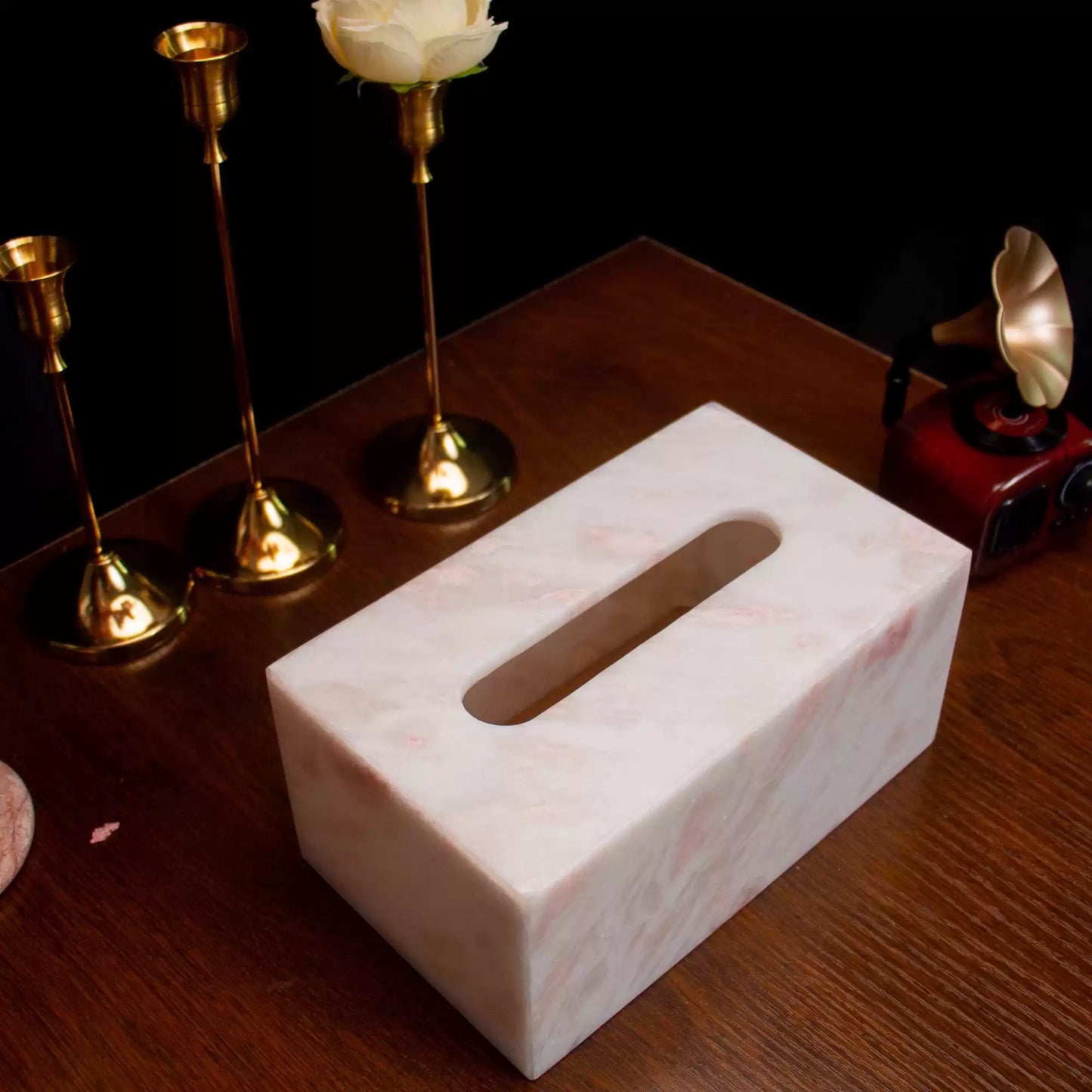 Rainbow Rose Marble Tissue Box - Luxury Natural Stone Decor