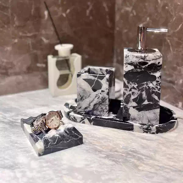 Black & White Marble Luxury Hotel-Style Bath Organizer Set