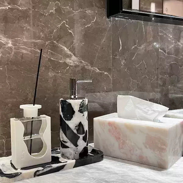 Black & White Marble Luxury Hotel-Style Bath Organizer Set