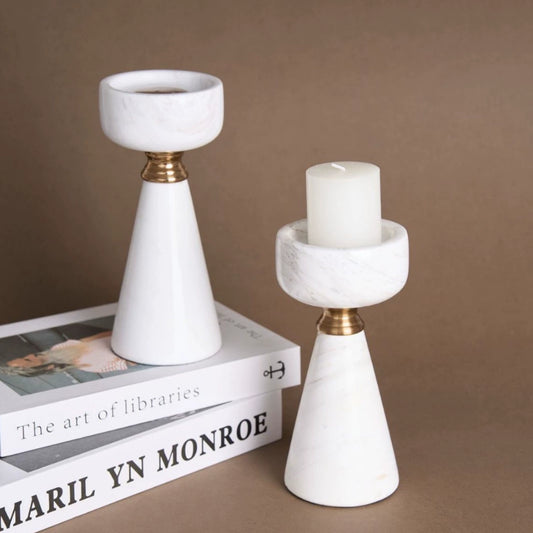 Modern Luxury Volakas White Marble Candle Holder - Elevate Your Home Ambiance