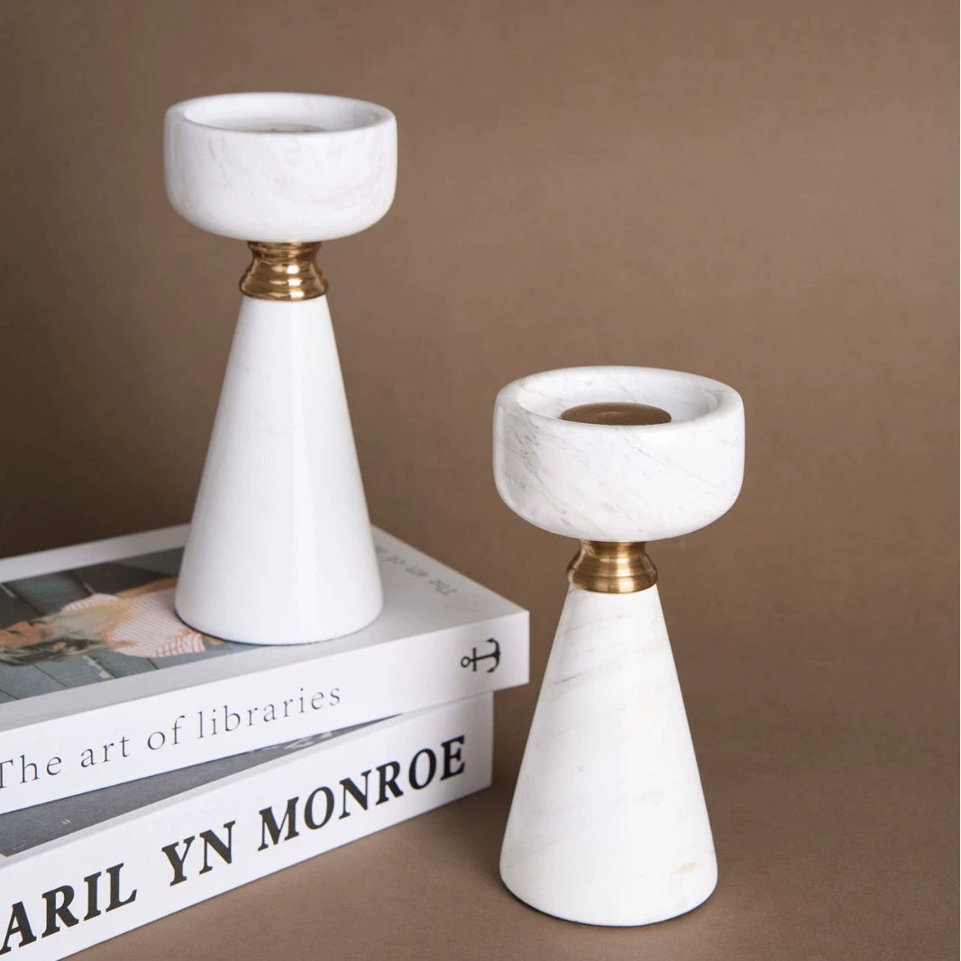 Modern Luxury Volakas White Marble Candle Holder - Elevate Your Home Ambiance