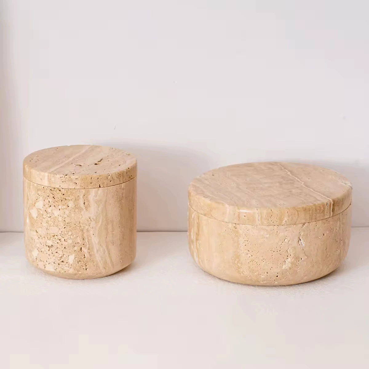 Modern Minimalist Beige Travertine Storage Jar