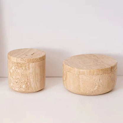 Modern Minimalist Beige Travertine Storage Jar