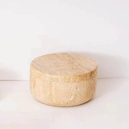 Modern Minimalist Beige Travertine Storage Jar
