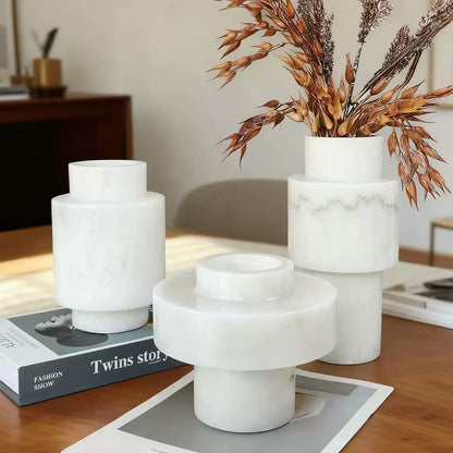 French Light Luxury White Marble Geometric Vase Collection