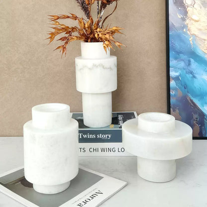 French Light Luxury White Marble Geometric Vase Collection