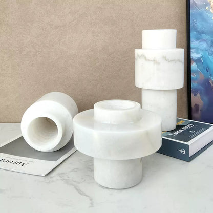 French Light Luxury White Marble Geometric Vase Collection