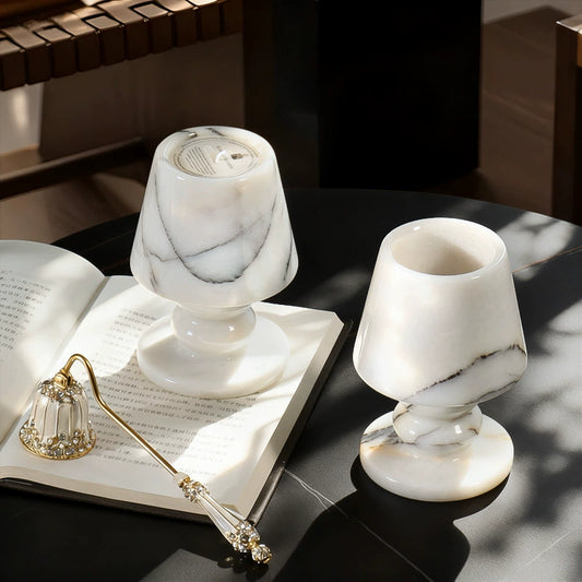 Vintage Wabi-Sabi Calacatta Marble Candle Holder