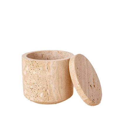 Modern Minimalist Beige Travertine Storage Jar