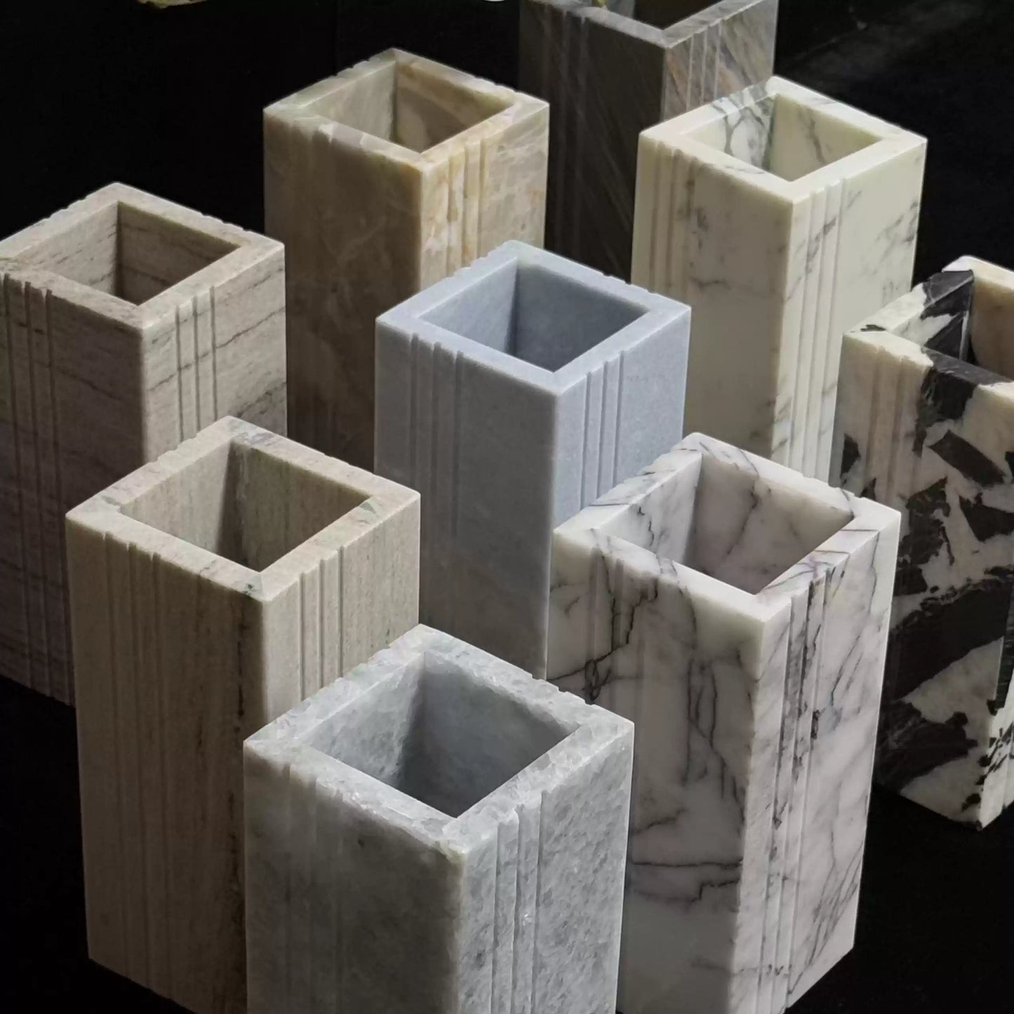 Natural Marble Square Vase – Luxury Modern Minimalist Decor